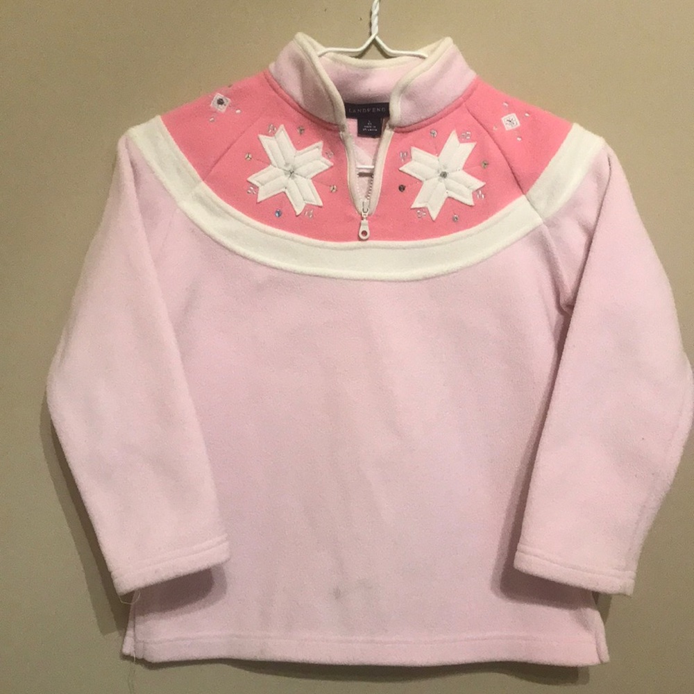 Lands End Pink soft fleece pull over, sz large, 6x